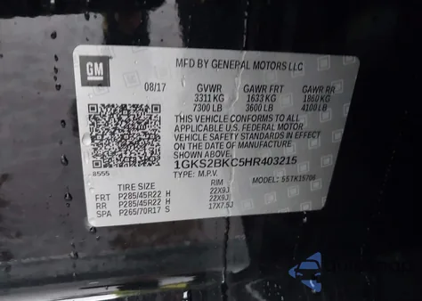 2017 GMC Yukon Slt из США, поврежденный, VIN 1GKS2BKC5HR403215